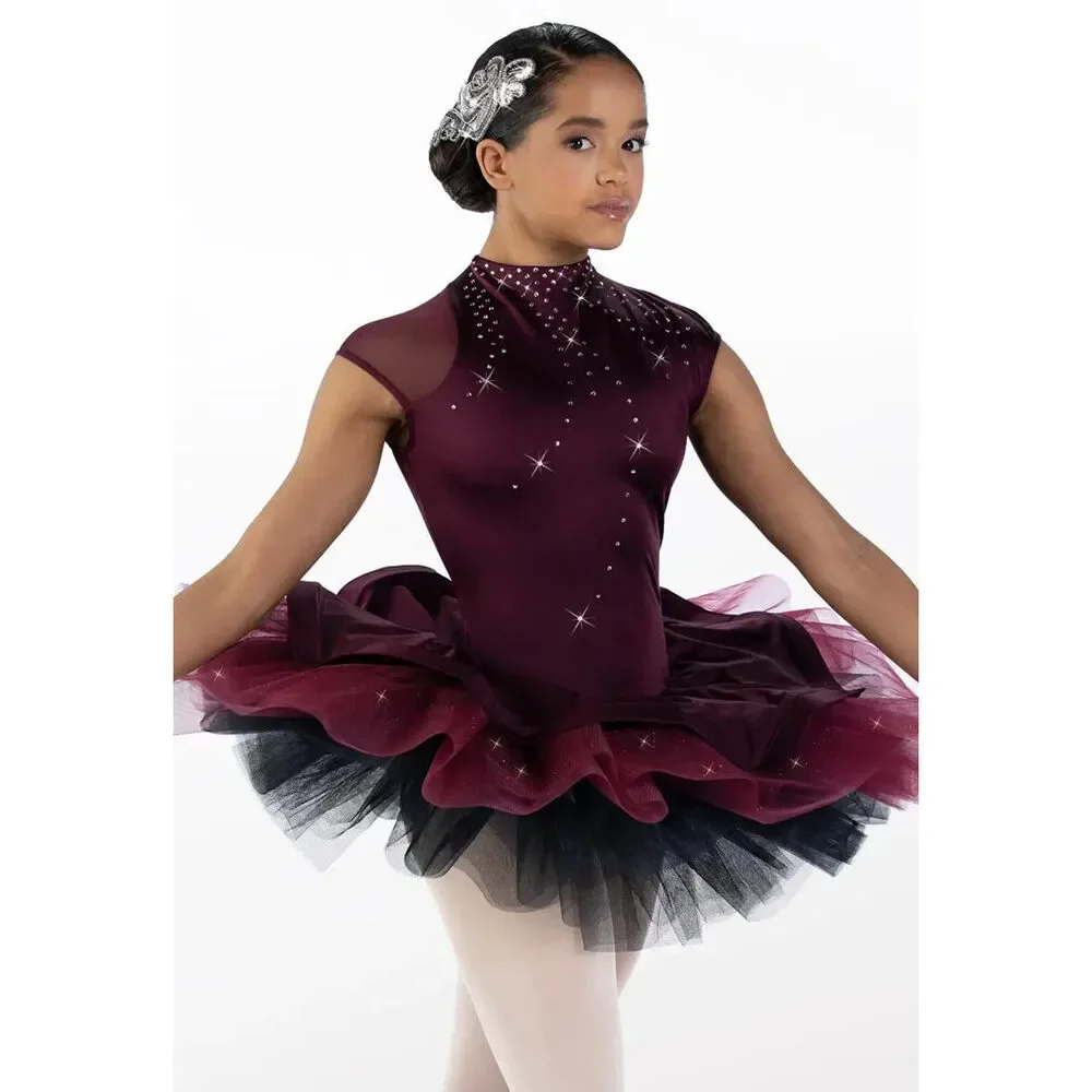 Pre-Owned Dance Costume Weissman 13303 XL Child Burgundy Tulle Tutu Ballet Rhin